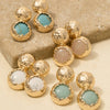Hammered Dome And Stone Stud Dangle Earrings