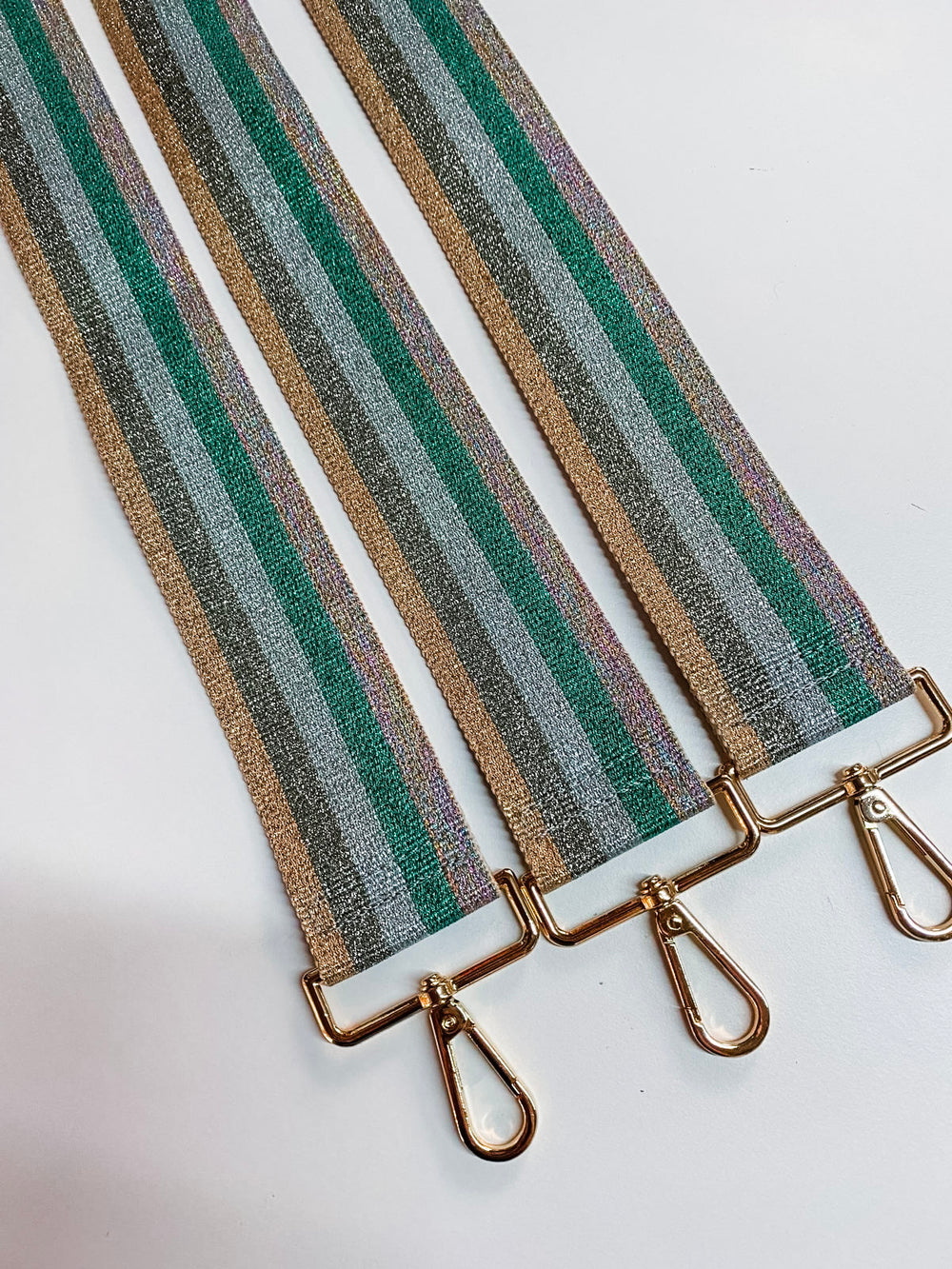 Glitter Stripe Bag Strap-Green/Silver/Gold
