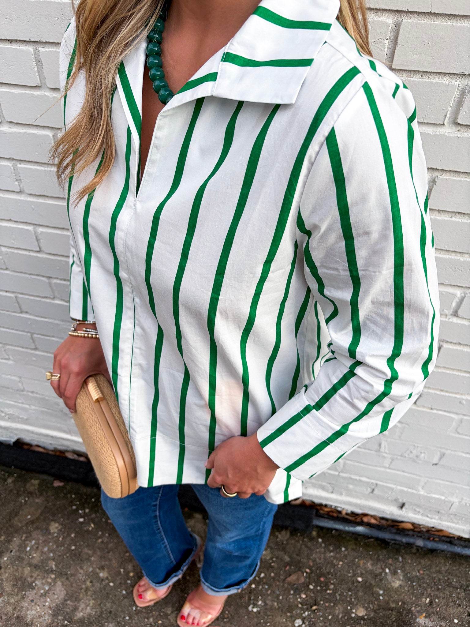 Everly Stripe Top-Green