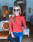 Nantucket Days Ribbed Top-Red/Taupe
