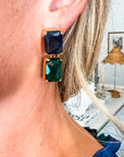 Princess Double Jeweled Earrings- Emerald Green