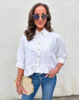 Mattie Striped Ruffle Hem Top-Khaki