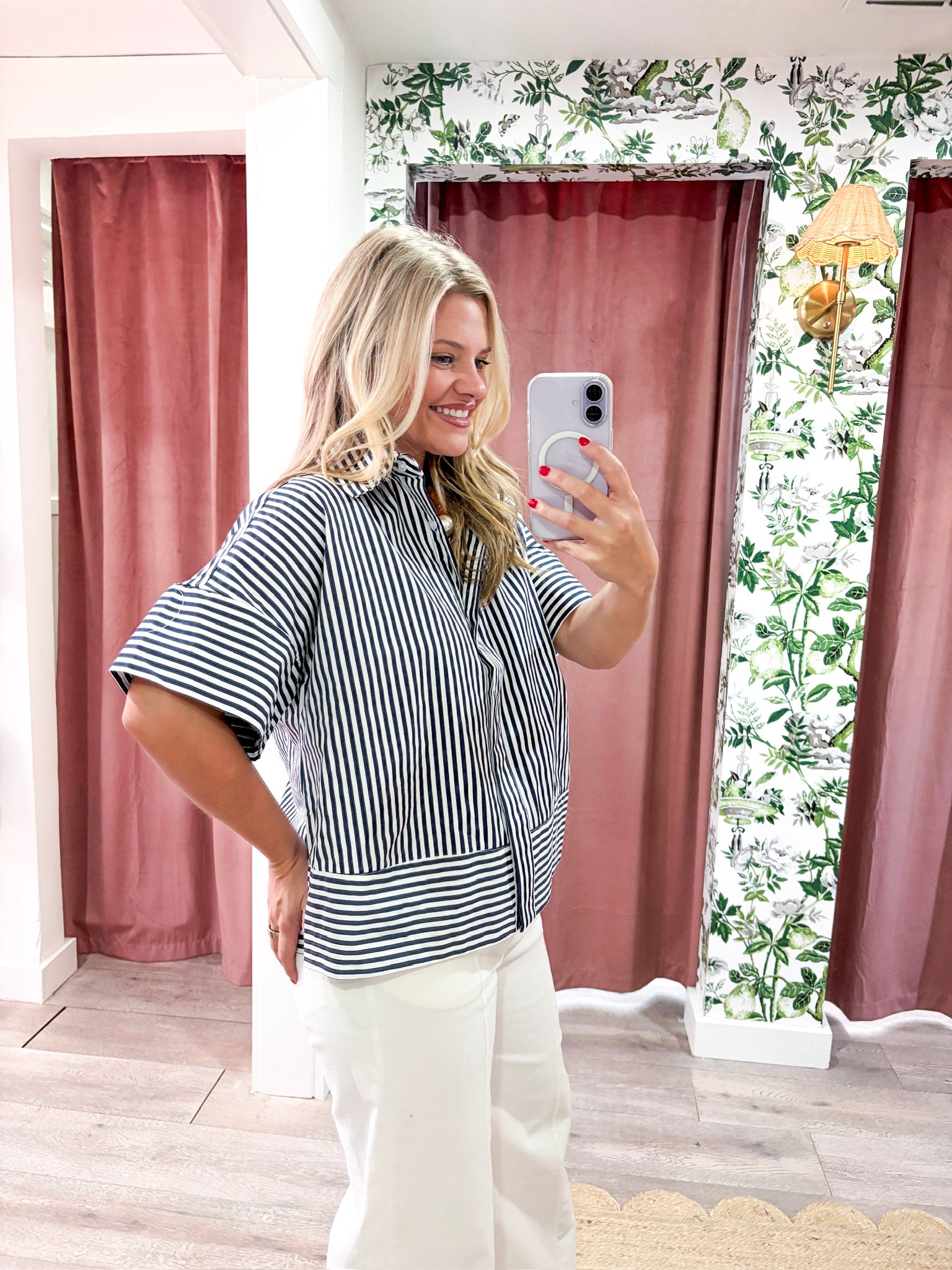 Portside Button Down Top-Navy
