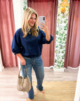 Eleanor Bubble Sleeve Sweatshirt-Navy