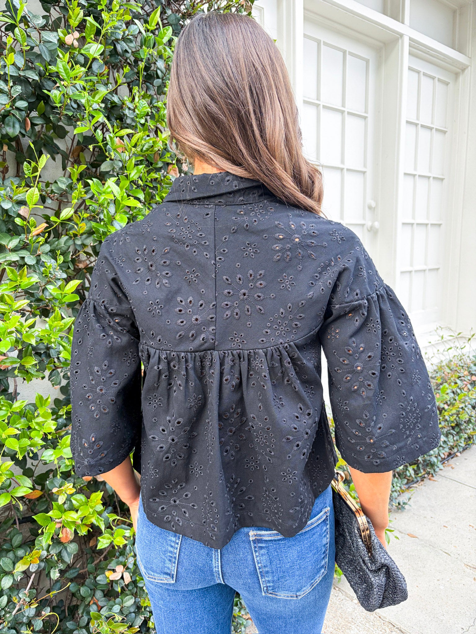Spring Reset Eyelet Cropped Jacket-Black