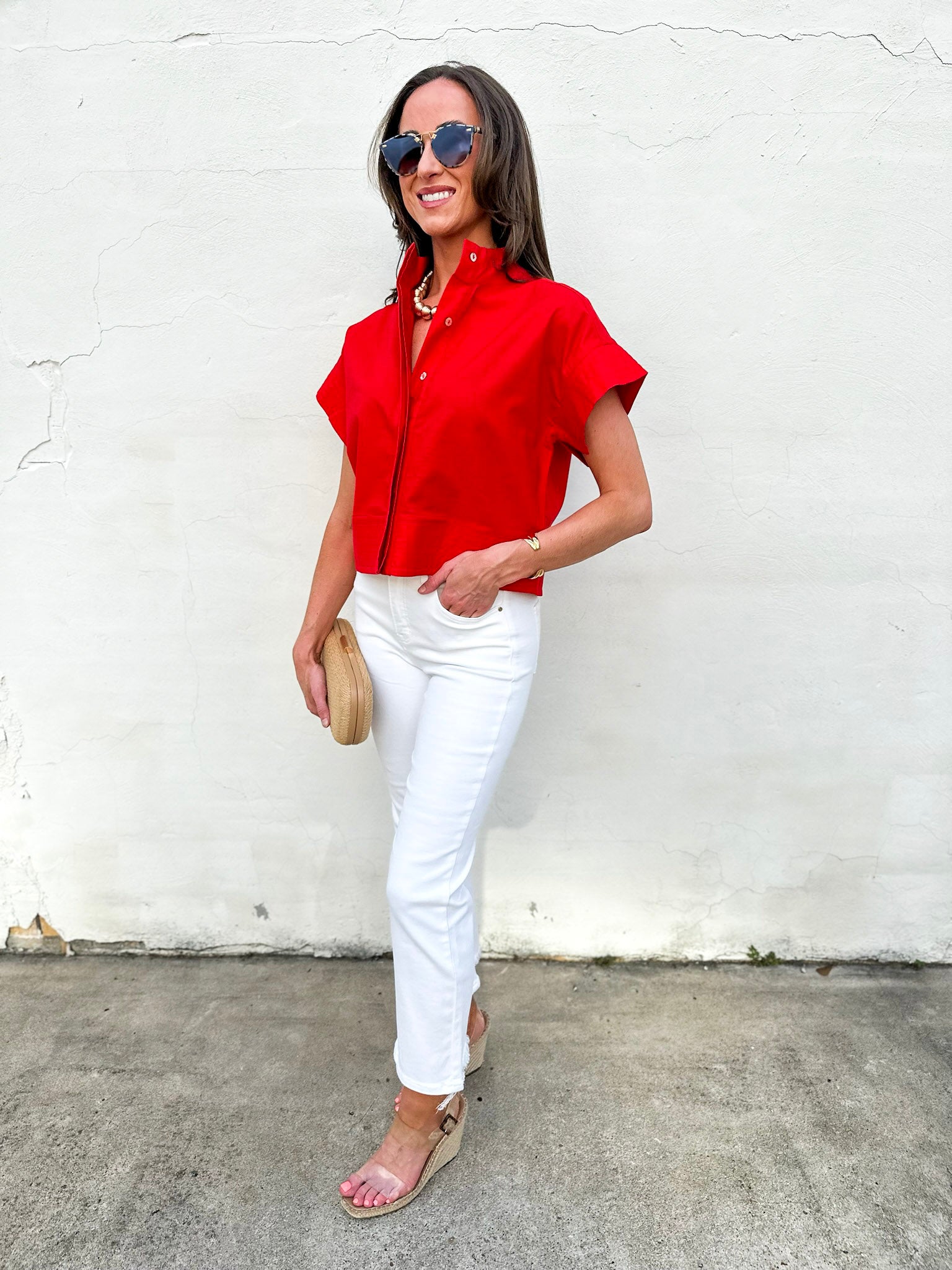 Timeless Touch Collar Top-Red