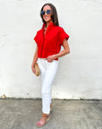 Timeless Touch Collar Top-Red