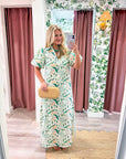 Peacock Puff Sleeve Midi Dress
