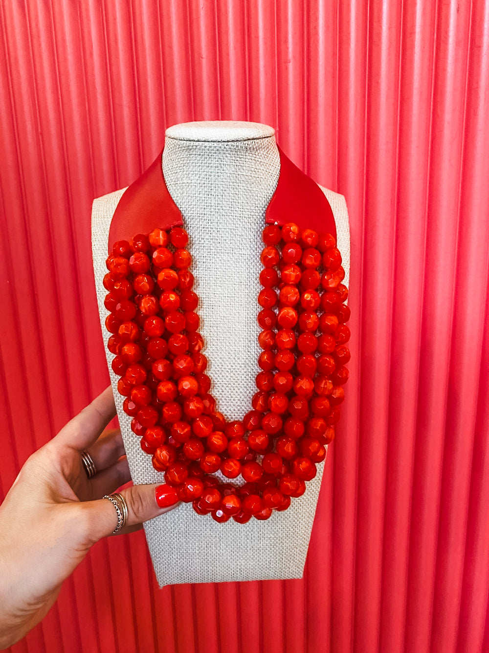 Chunky Beaded Necklace-Red