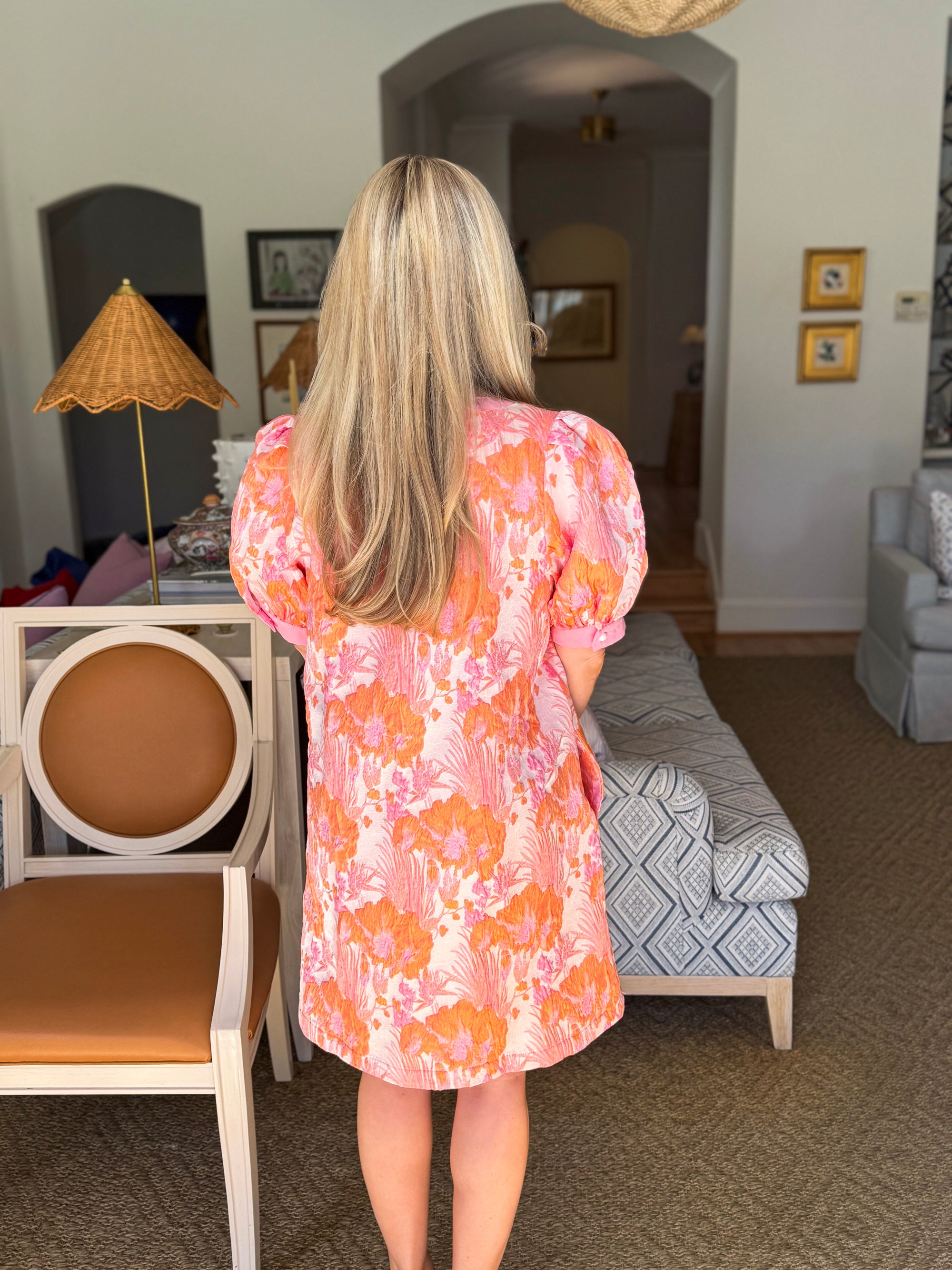 La Fleur Jacquard Dress-Peach