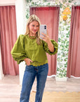 La Belle Puff Sleeve Top-Martini Olive