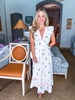 Flower Bouquet Embroidered Midi Dress-White