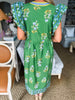 Coastal Brunch Floral Midi Dress-Green