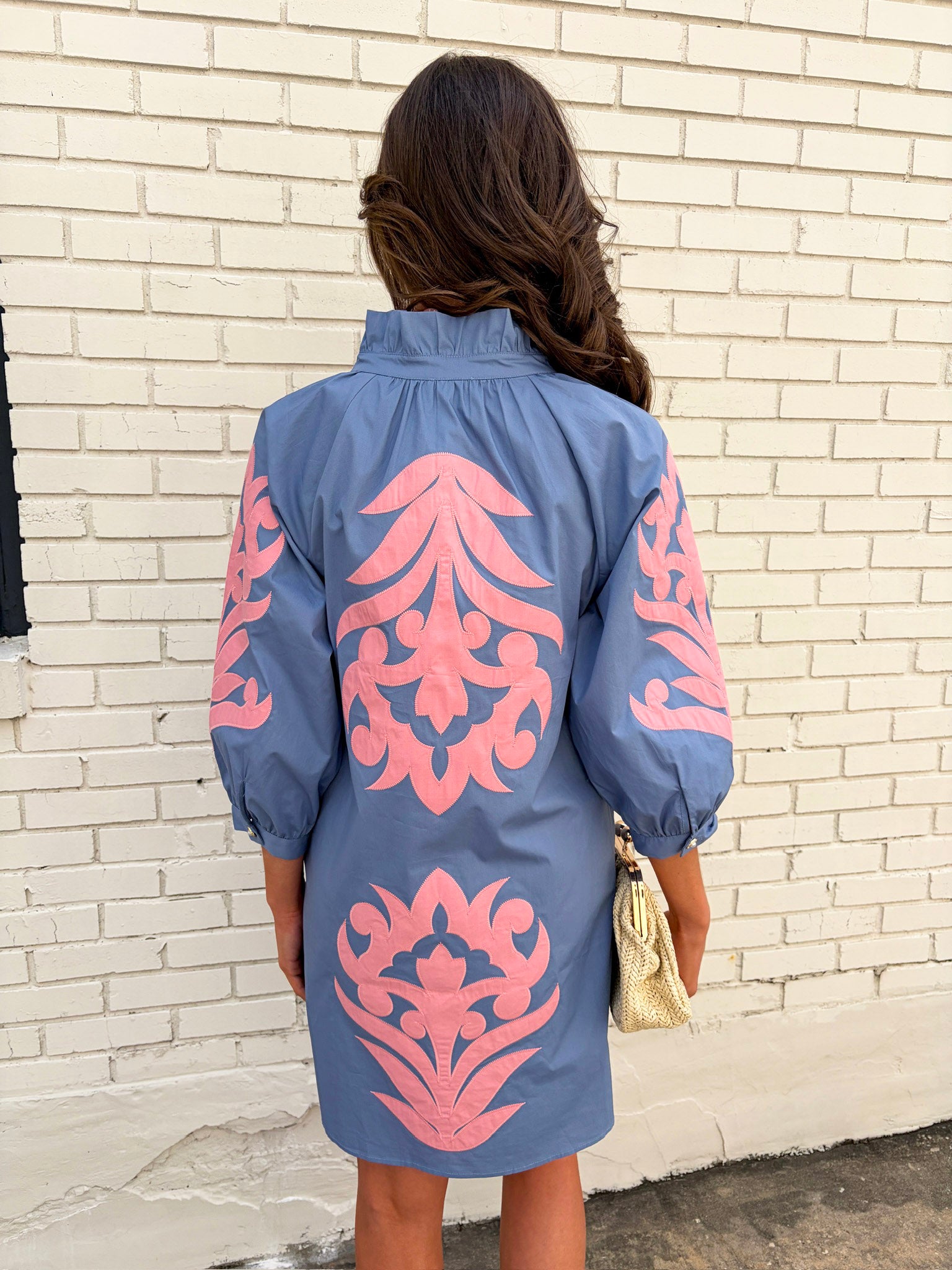 Isla Floral Baroque Dress-Cornflower/Pink