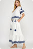 Cherry Blossom Embroidered Top-Off White/Navy