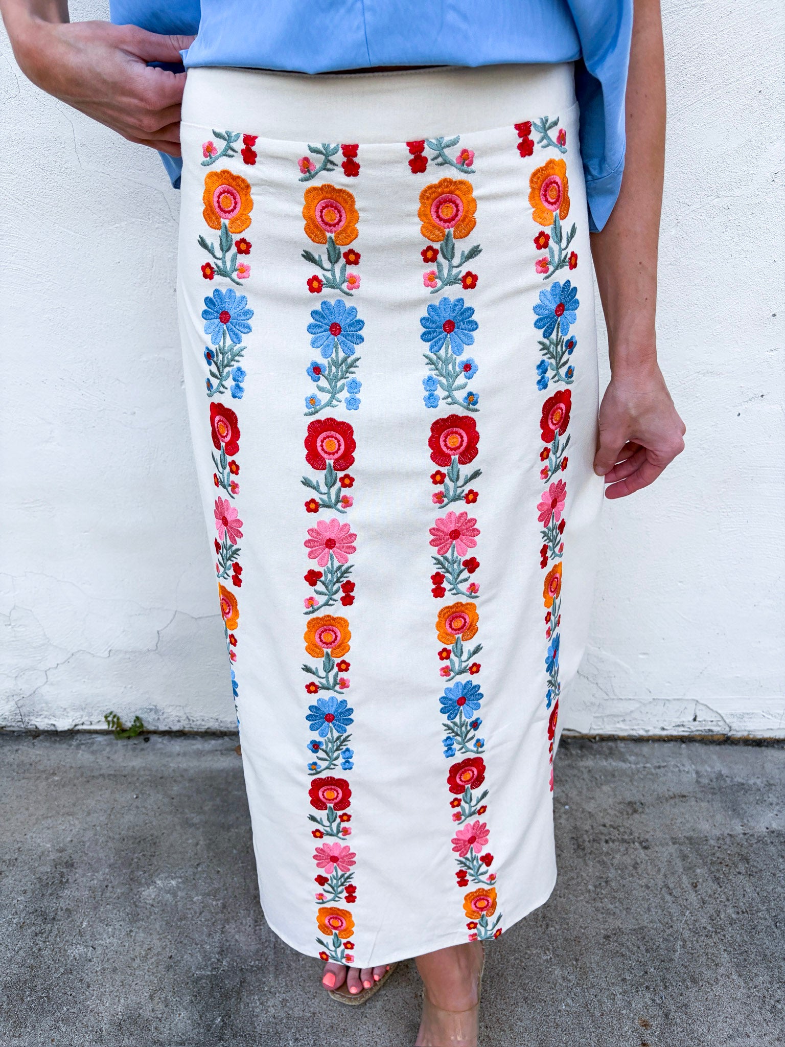 Floral Harmony Embroidered Midi Skirt