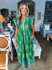Coastal Brunch Floral Midi Dress-Green