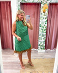 Feather Muse Jacquard Dress-Green