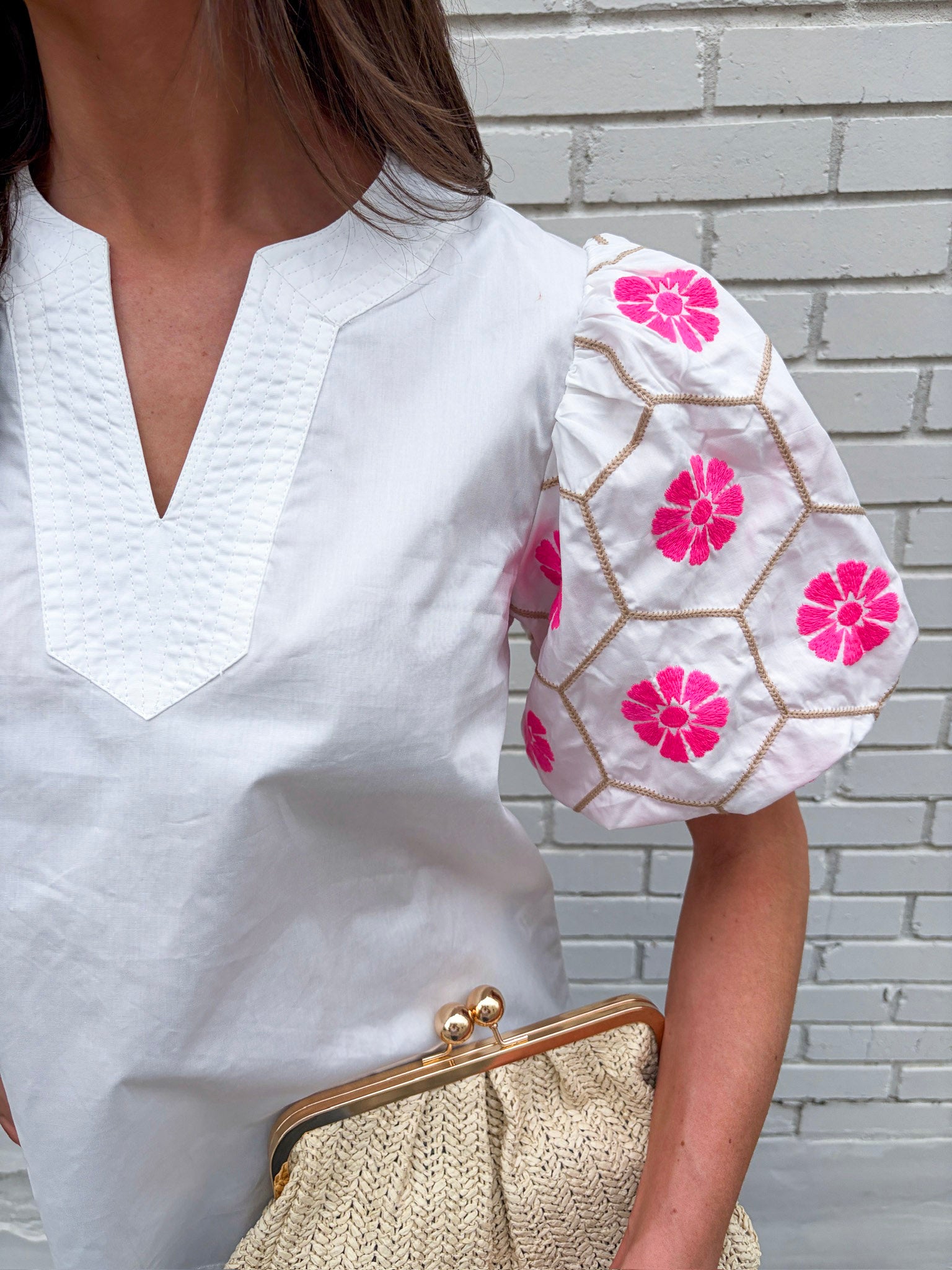 Summer Sunset Embroidered Top-White