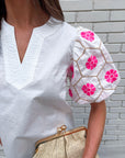 Summer Sunset Embroidered Top-White