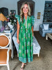 Coastal Brunch Floral Midi Dress-Green