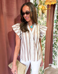 Weekend Wander Stripe Top-Taupe