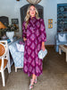 Midnight Sonata Botanical Midi Dress-Burgundy