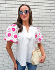 Summer Sunset Embroidered Top-White