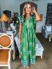 Coastal Brunch Floral Midi Dress-Green