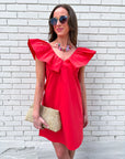 Flirt Alert Mini Dress- Red
