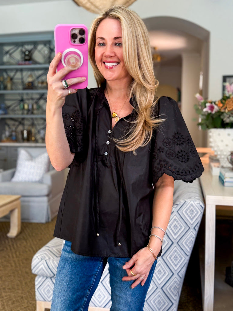 Sweet Harmony Eyelet Top-Black