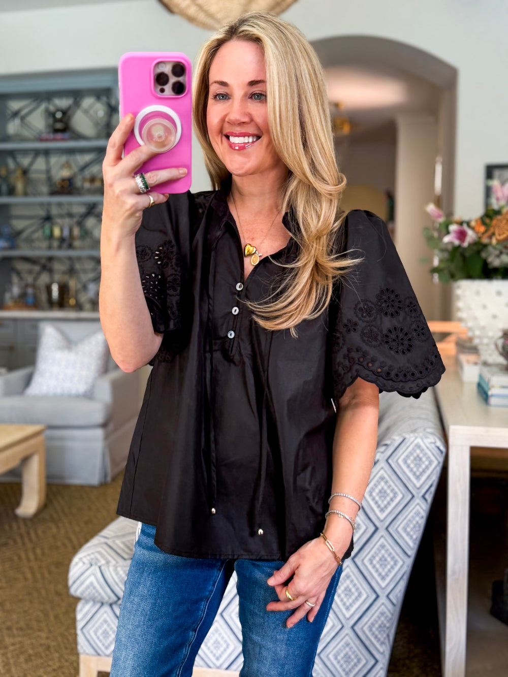 Sweet Harmony Eyelet Top-Black