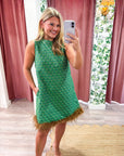 Feather Muse Jacquard Dress-Green