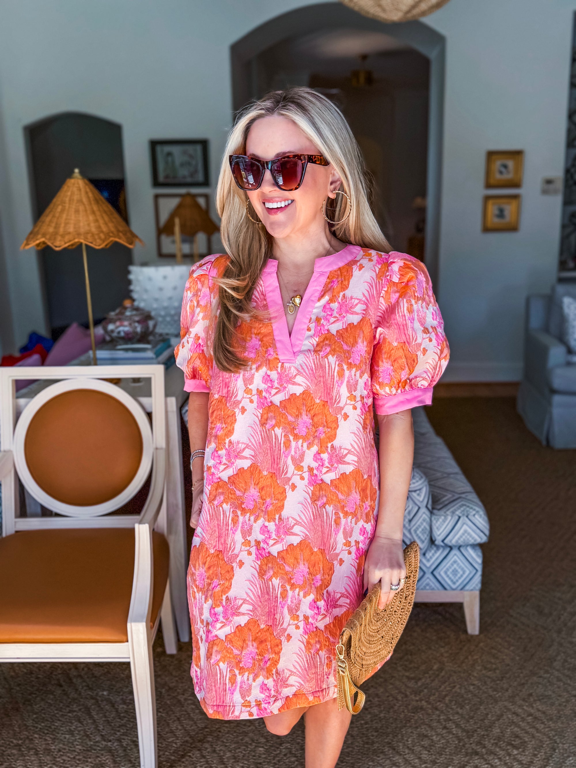 La Fleur Jacquard Dress-Peach