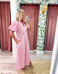 Nautical Grace Midi Dress-Pink