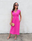 The Paris Edition Midi Dress-Hot Pink
