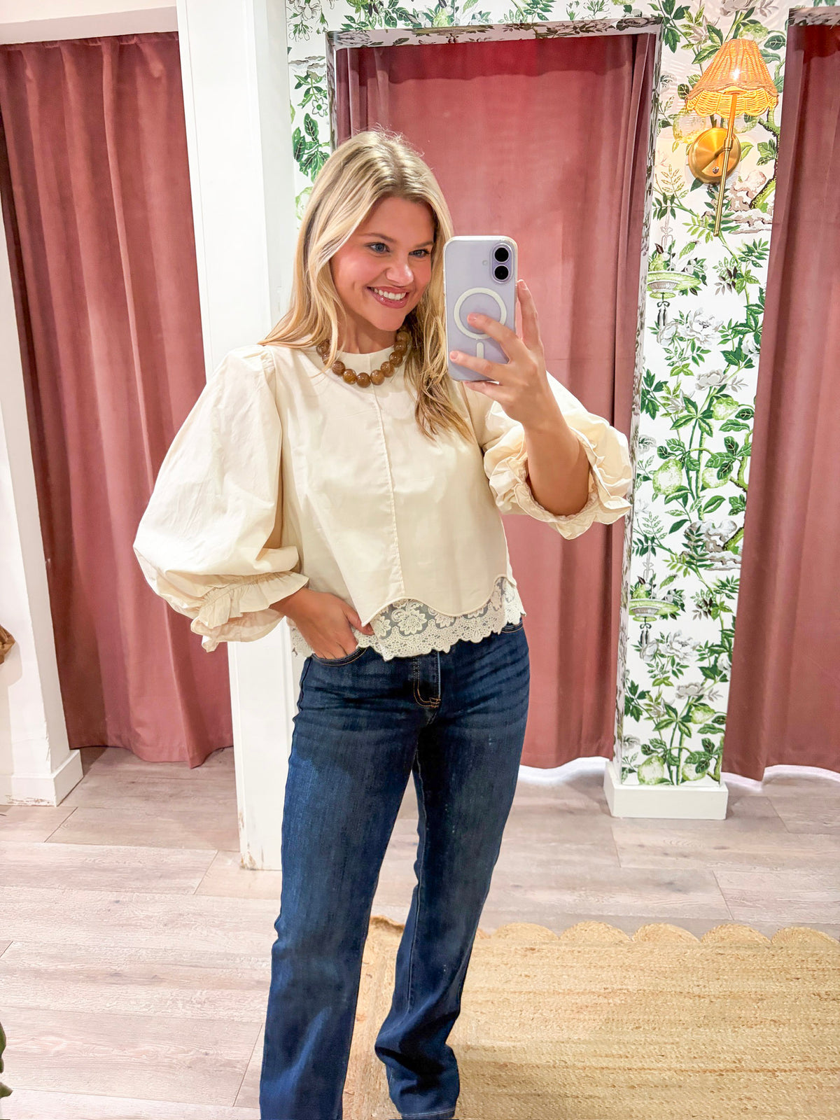 La Belle Puff Sleeve Top-Ecru