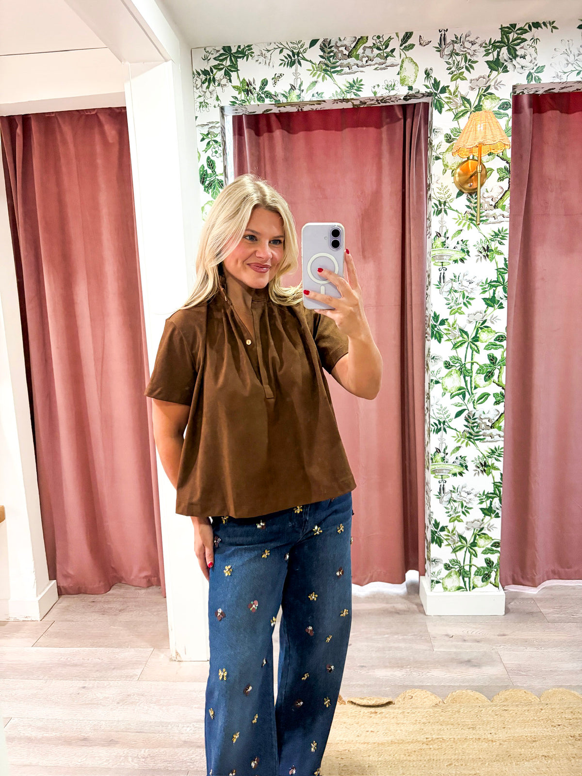 Lucille Stand Collar Top-Brown