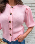 Travel Plans Button Down Sweater-Pink