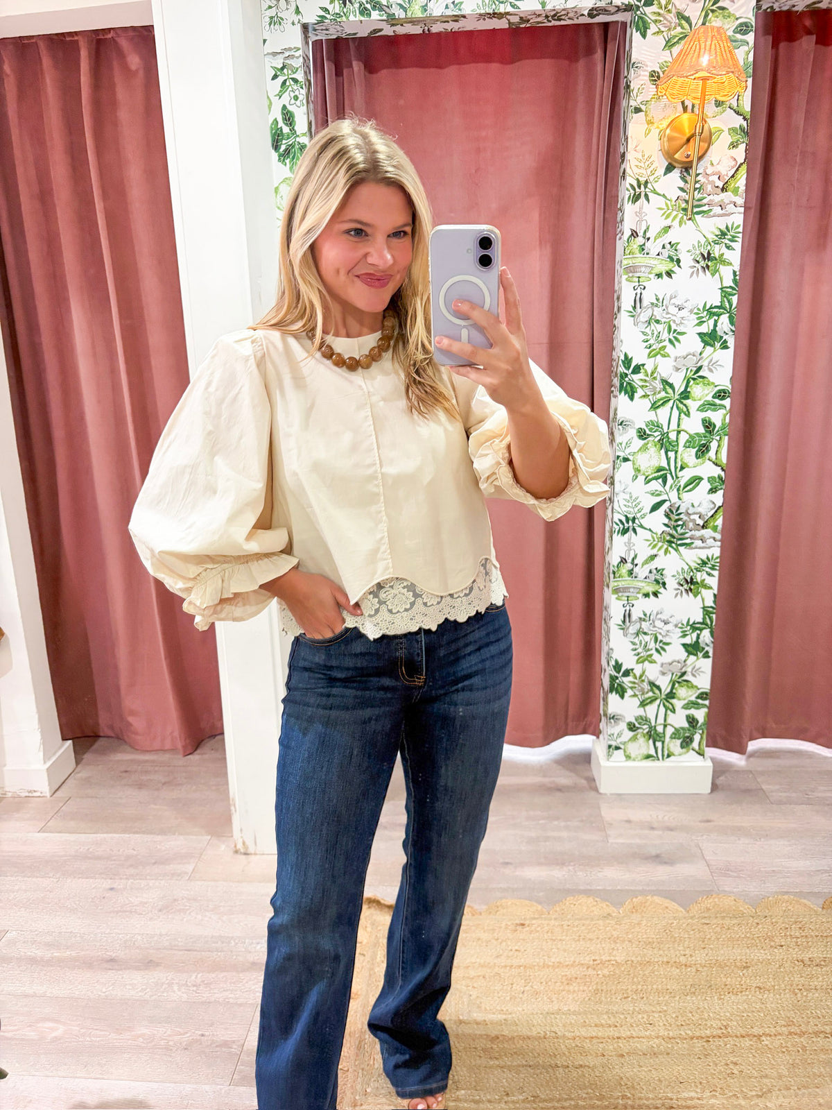 La Belle Puff Sleeve Top-Ecru