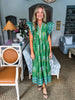 Coastal Brunch Floral Midi Dress-Green