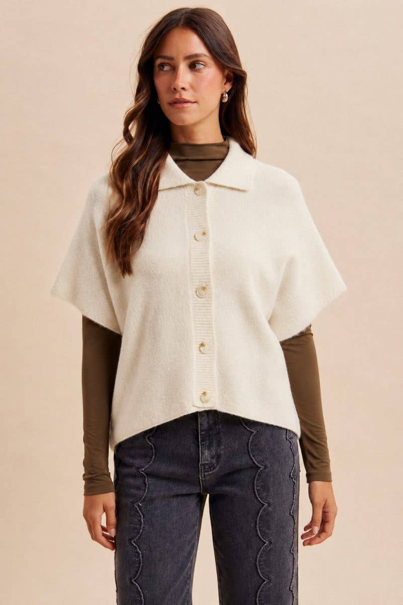 Softly Spoken Sweater Cape Cardigan-Ivory