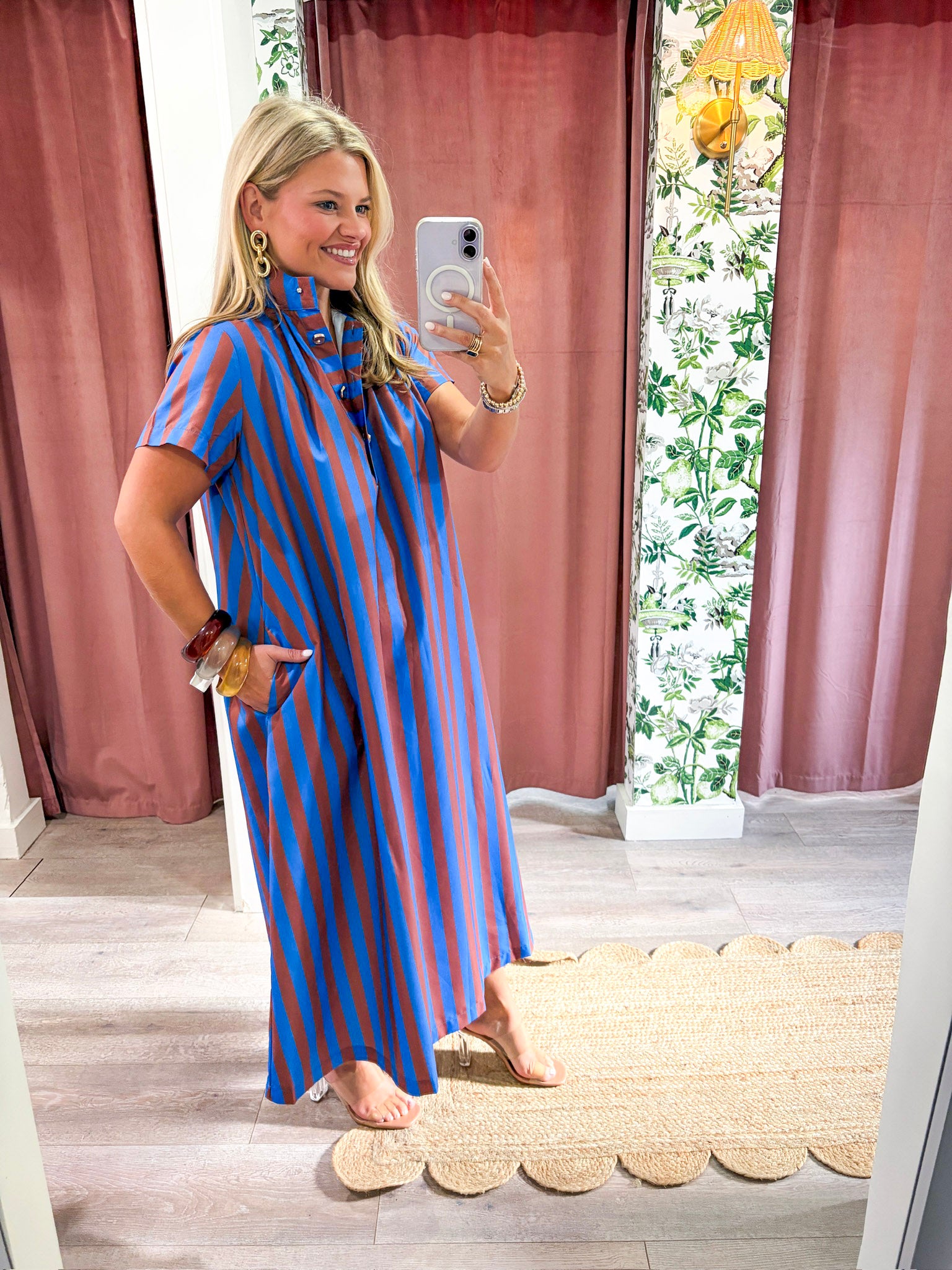 The Iconic Stripe Midi Dress-Royal