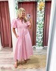 Nautical Grace Midi Dress-Pink