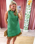Feather Muse Jacquard Dress-Green