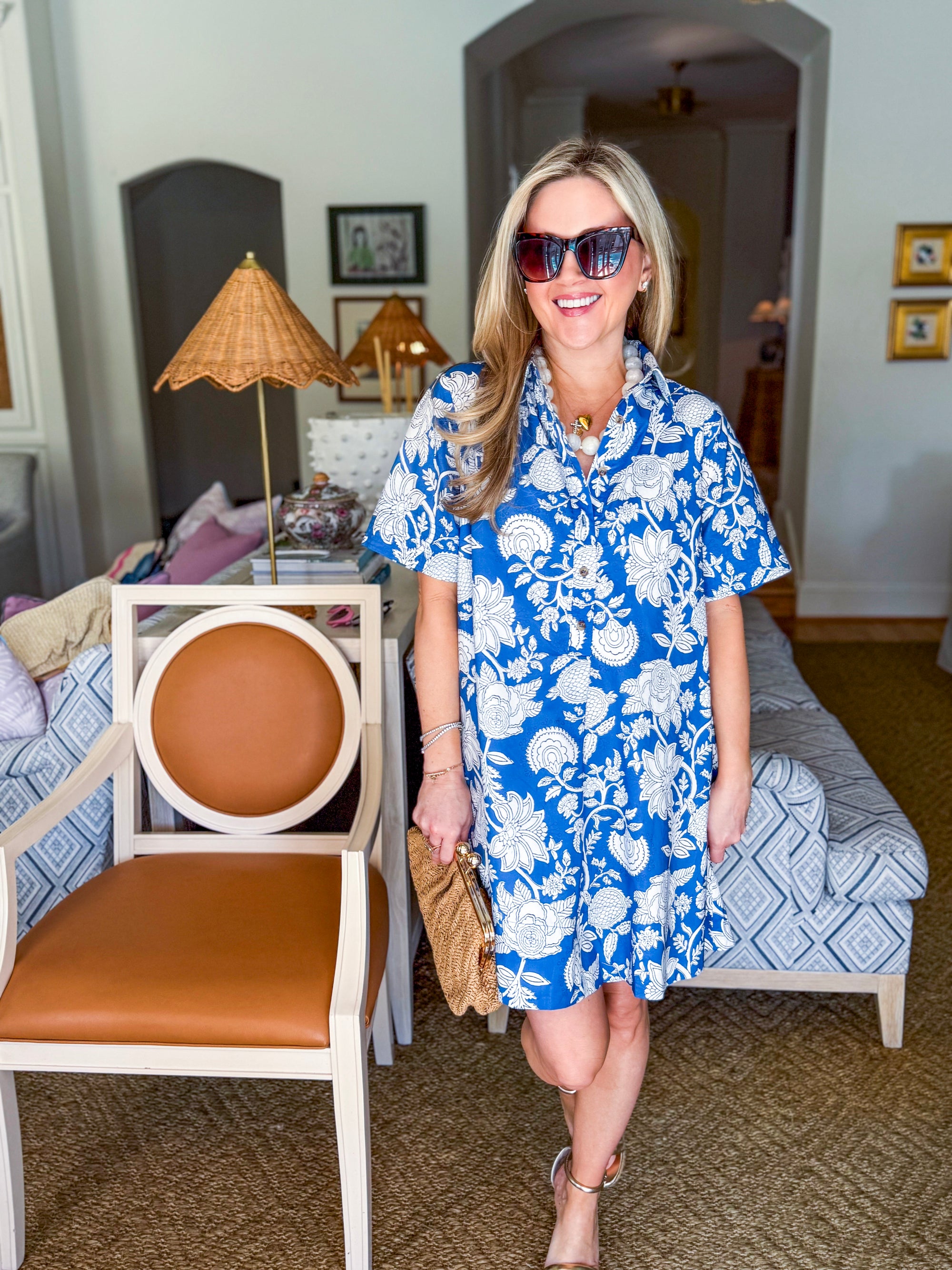 French Floral Button Down Dress