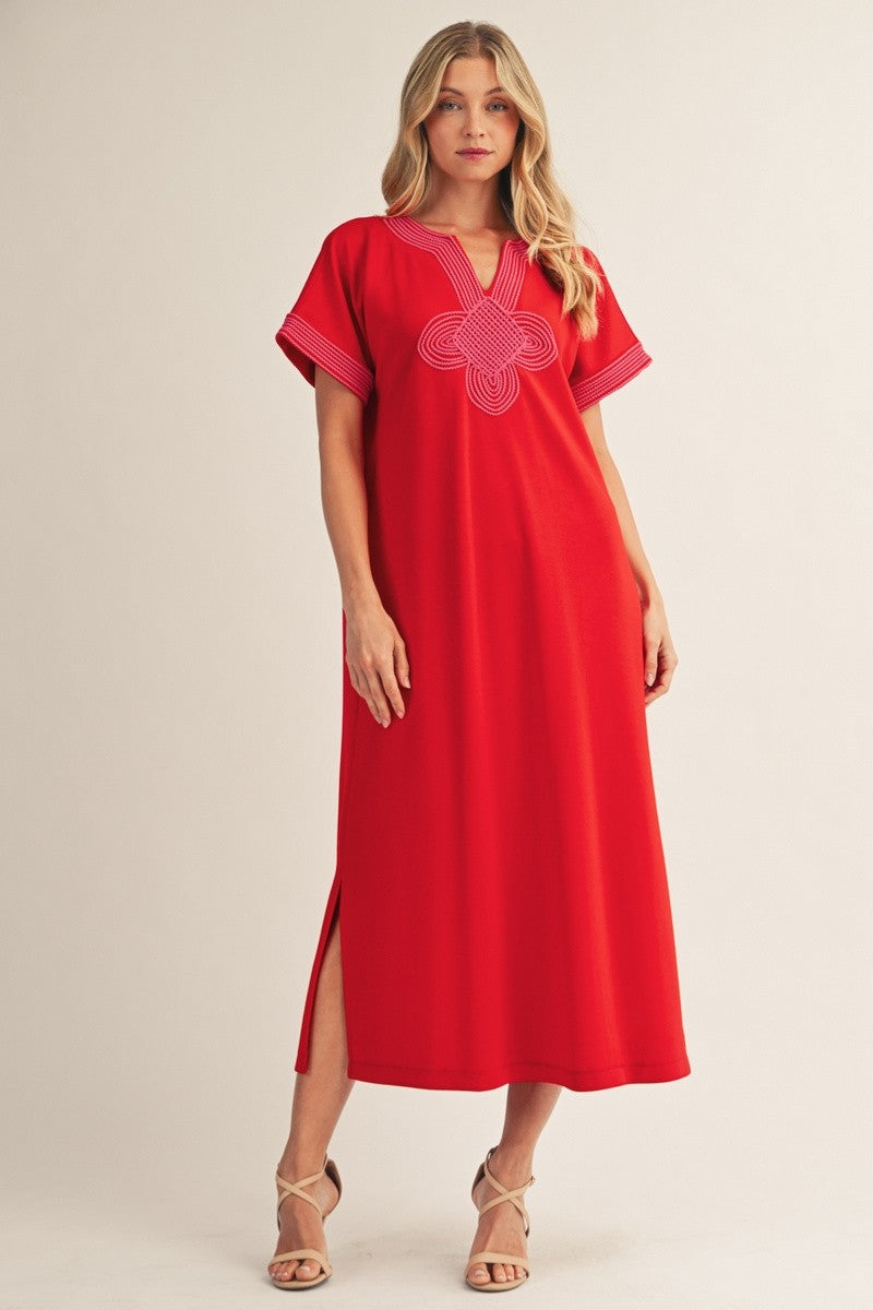 Tropical Dream Midi Dress-Tomato Red