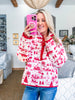 Christmas Toile Printed Quilted Jacket-Red