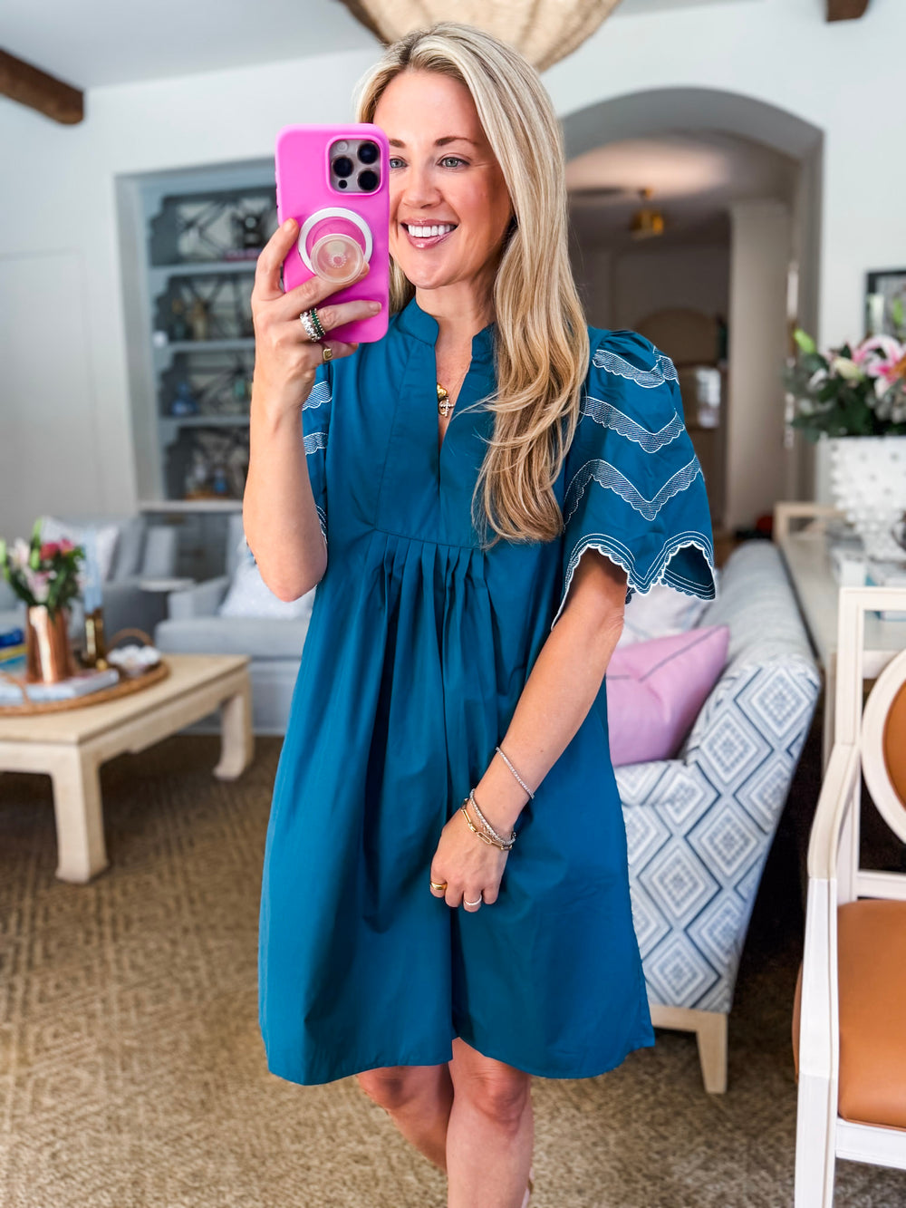 Countryside Mornings Mini Dress-Teal