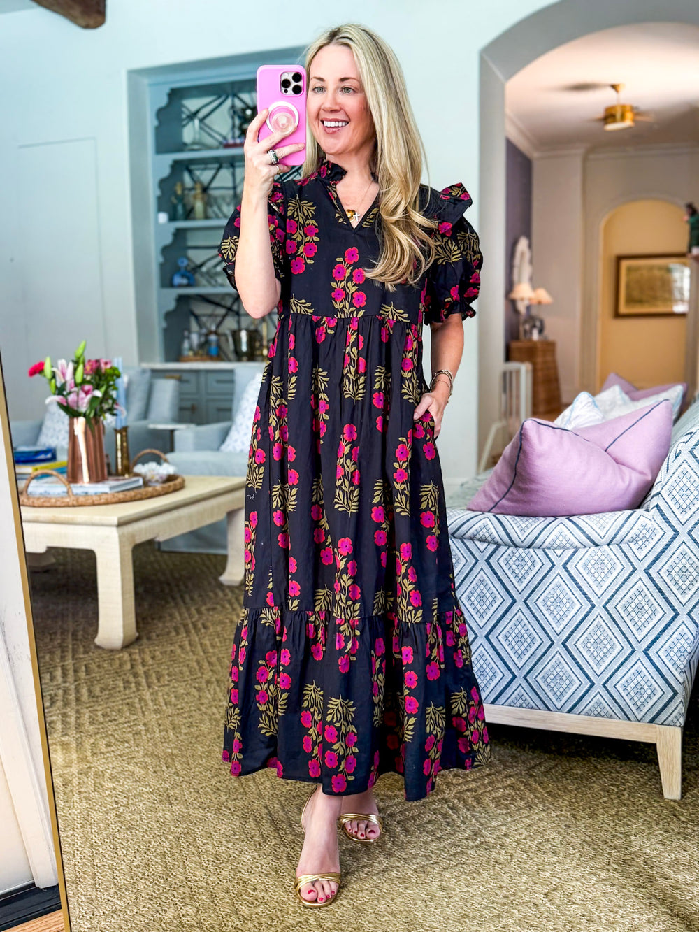 Flora Whim Midi Dress-Black